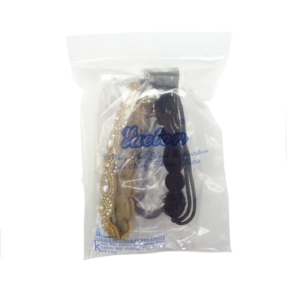 Navy blue + Gold : yueton Pack of 2 Handmade Crystal Rhinestone Beads Elastic Headband Hair Band Women Hair Accessories (Navy blue + Gold)