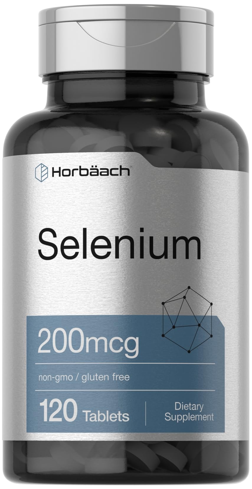 Horbäach Selenium 200mcg Supplement for Women & Men | 120 Tablets | Non-GMO and Gluten Free