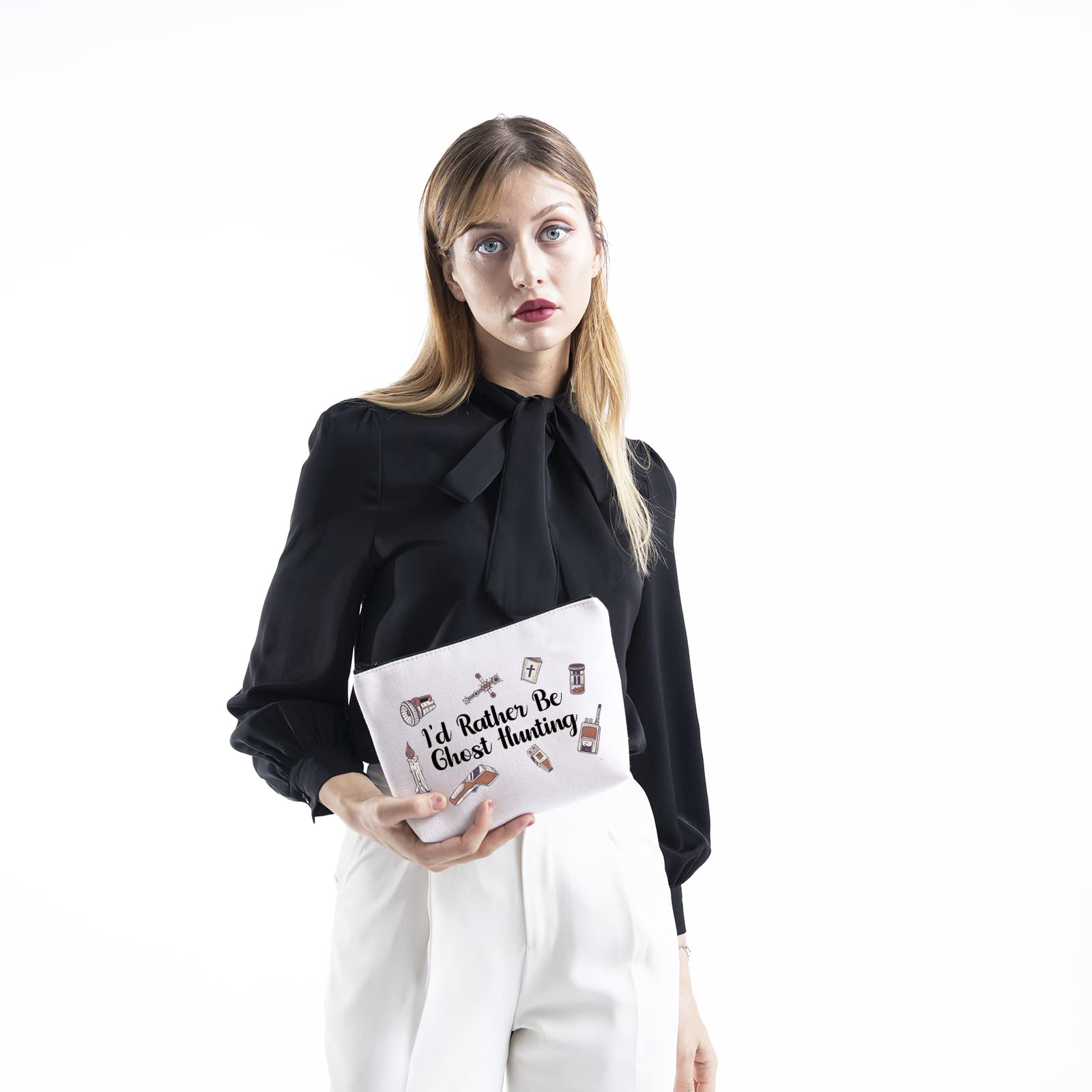 Paranormal Investigator Ghost Lover Merch I’d Rather Be Ghost Hunting Zipper Pouch Makeup Bag, Beige, Ghost Hunting