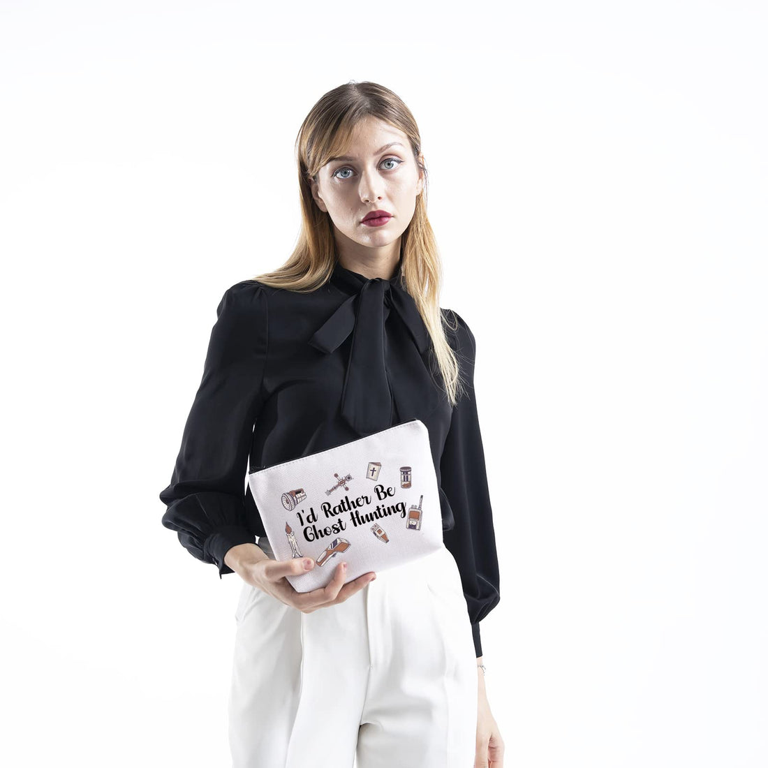 Paranormal Investigator Ghost Lover Merch I’d Rather Be Ghost Hunting Zipper Pouch Makeup Bag, Beige, Ghost Hunting