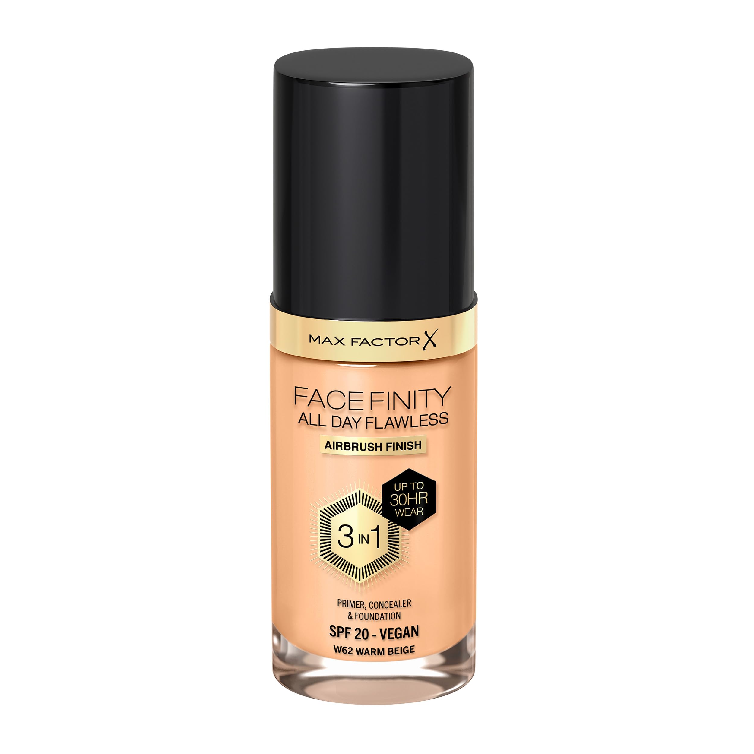 Max FactorFacefinity All Day Flawless 3 In 1 Liquid Foundation, Shade 62 Warm Beige, 62 Warm Beige, 30 ml Matte Finish