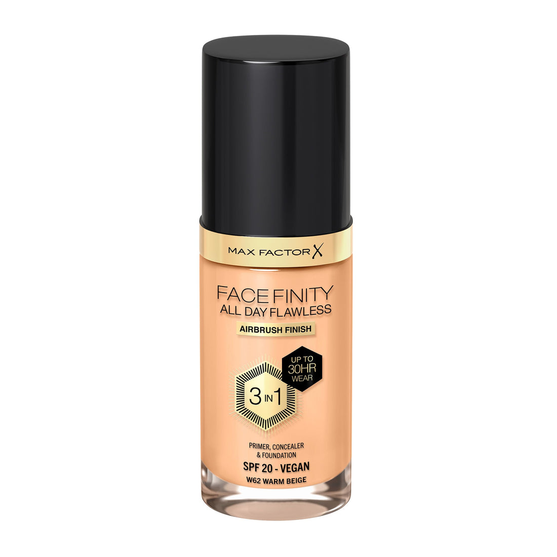 Max FactorFacefinity All Day Flawless 3 In 1 Liquid Foundation, Shade 62 Warm Beige, 62 Warm Beige, 30 ml Matte Finish