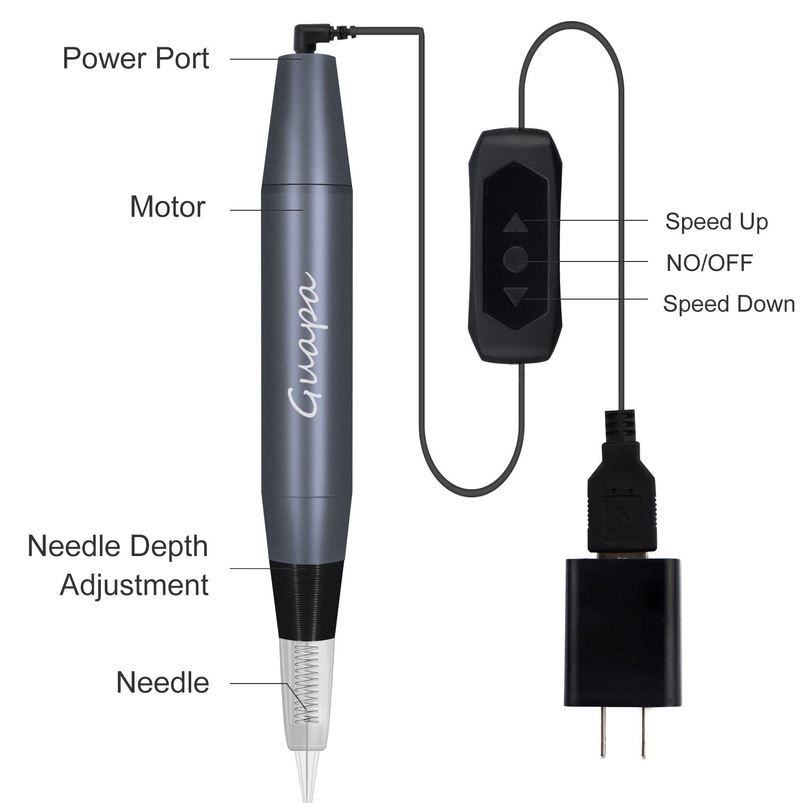 Guapa Microblading Tattoo Machine Electric MST Permanent Makeup Machine Tattoo Gun Device with 50pcs Cartridge Needles for Eyebrow Eyeliner Lip Body Art Beauty (Machine Gray+50pcs Needles)