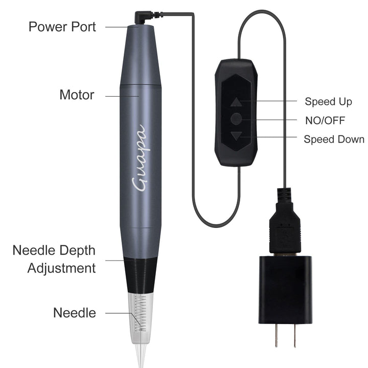 Guapa Microblading Tattoo Machine Electric MST Permanent Makeup Machine Tattoo Gun Device with 50pcs Cartridge Needles for Eyebrow Eyeliner Lip Body Art Beauty (Machine Gray+50pcs Needles)