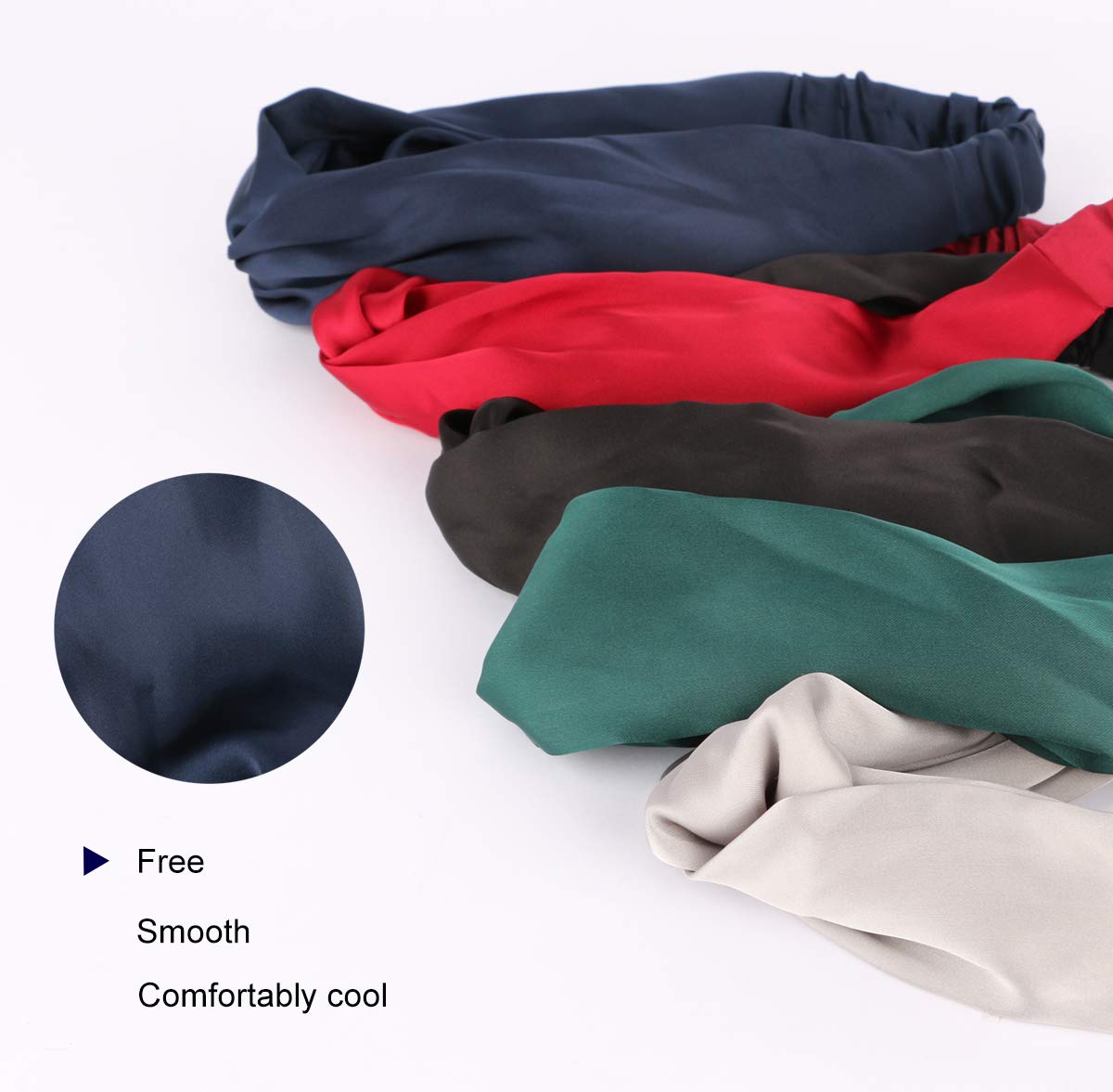 Driew Women Girls Silk Satin Elastic Headbands Head Wrap Turban Twisted Knotted Hairband (Pack of 5)(Multiple colour)