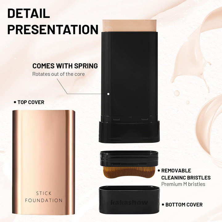 2 in 1- Luxury Anti-Wrinkle Foudation Stick,Double Head Foundation Make Up Stick,Korea Flawless Eraser Foundation Stick,Korean Hydrating Lightweight Foundation Stick with Brush(2Pcs,Natural)