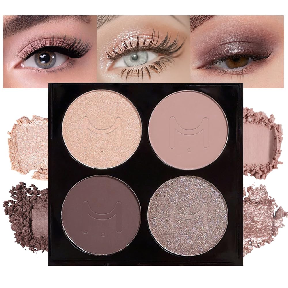 Eyeshadow Quads Brown Matte & Shimmer Makeup Palette, Eyeshadows for Older Women, Hazel Champagne Nude Taupe, High Pigment Long-Lasting Waterproof, Perfect Eye Makeup for EveryDay with Built-In Mirror