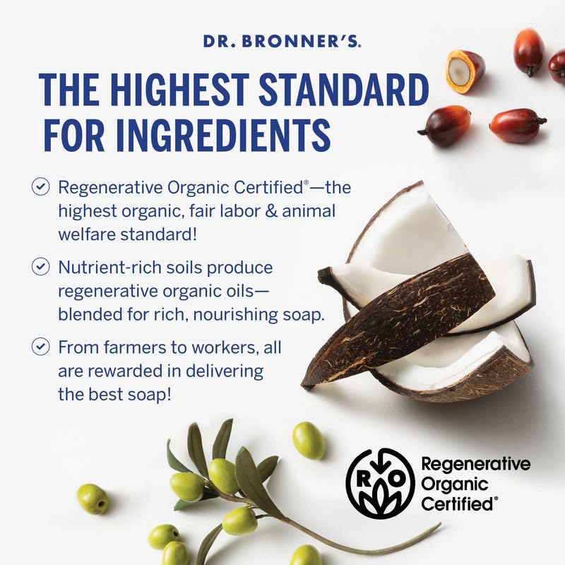 Dr. Bronner's Pure-Castile Liquid Soap Refill - Made with Regenerative Organic Certified Oils, 82% Less Plastic - 18-in-1 Uses, For Face, Body Wash, Hand Soap Refill & More - Baby Unscented, 32oz