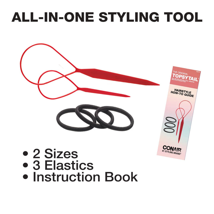 Conair Topsy Tail Hair Tool - Ponytail Hair Loop Styling Tool - Includes Hair Ties Hair Styling Kit Included - 5-Piece Set