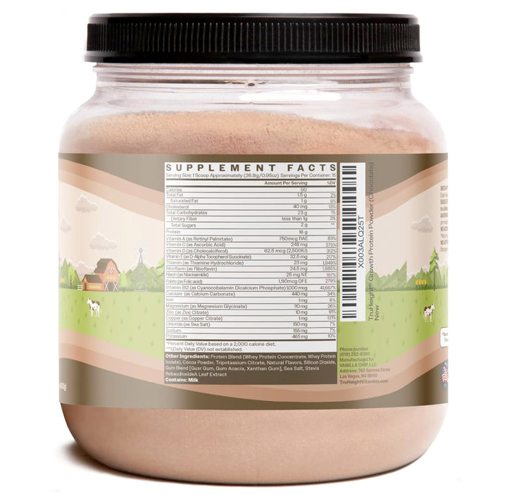 TruHeight Growth Protein Shake (Chocolate Milk Flavor, Whey) Natural Growth & Development Protein Powder for Kids & Teens - Endorsed by Pediatricians - Vitamins & Minerals for Picky Eaters - Ages 5+