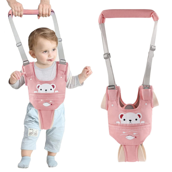 Ocanoiy Baby Walking Harness Handheld Baby Walker Assistant Belt Adjustable Toddler Infant Walker Safety Harnesses Standing Up and Walking Learning Helper with Detachable Crotch for 9-24 Month (Pink)
