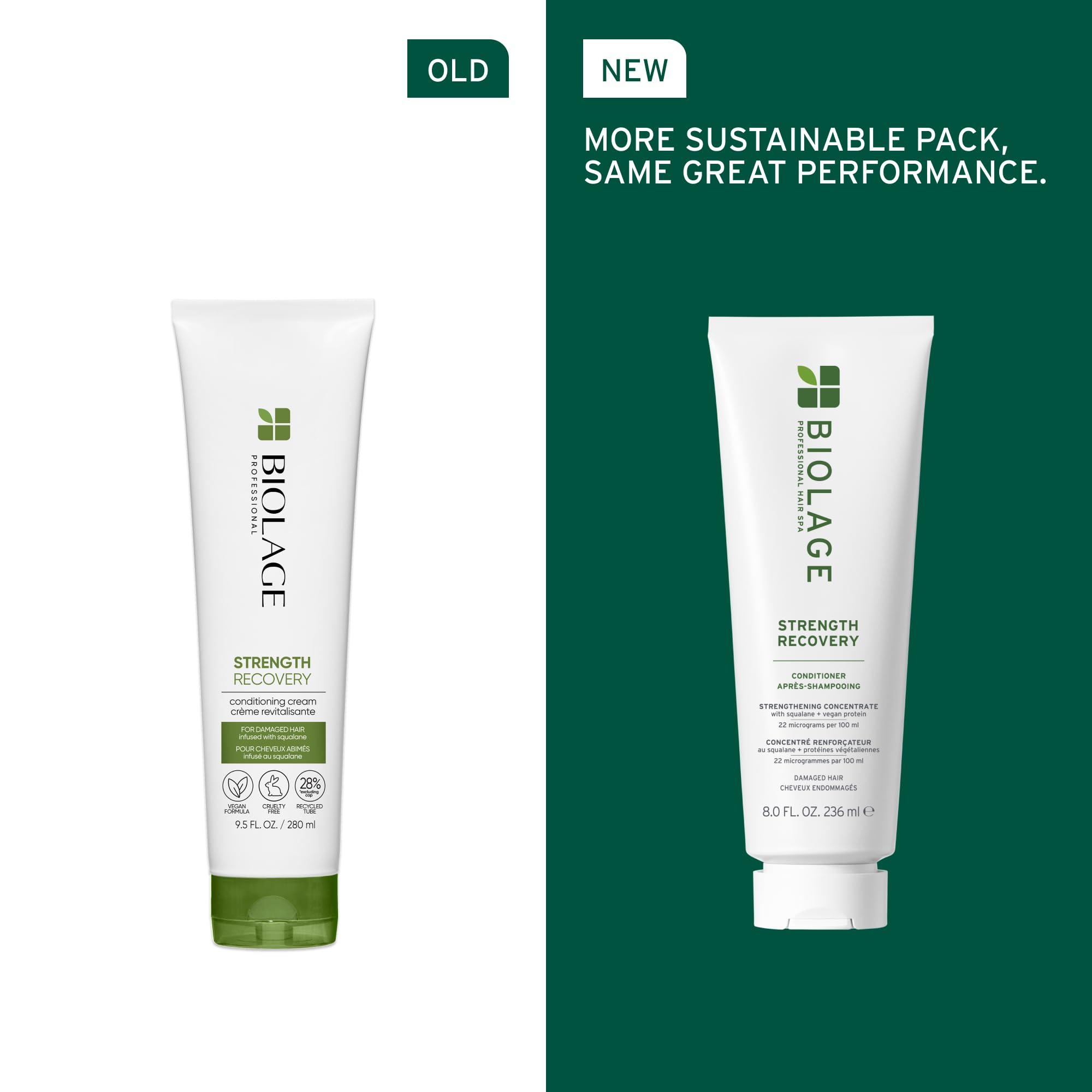 Biolage Strength Recovery Conditioner - Moisturizes & Strengthens Damaged Hair, Softness & Shine, Olive Squalane & Vegan Proteins, Paraben-Free, Vegan, 7.9 Fl Oz, Packaging May Vary