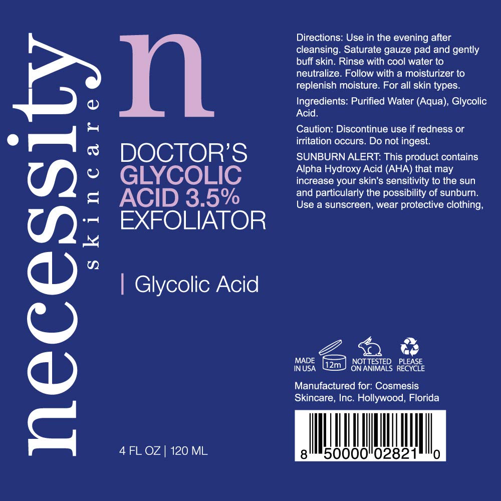 Necessity Skincare Doctors Glycolic Acid 3.5 Exfoliator for Face Fluid Ounce, 4 Fl Oz
