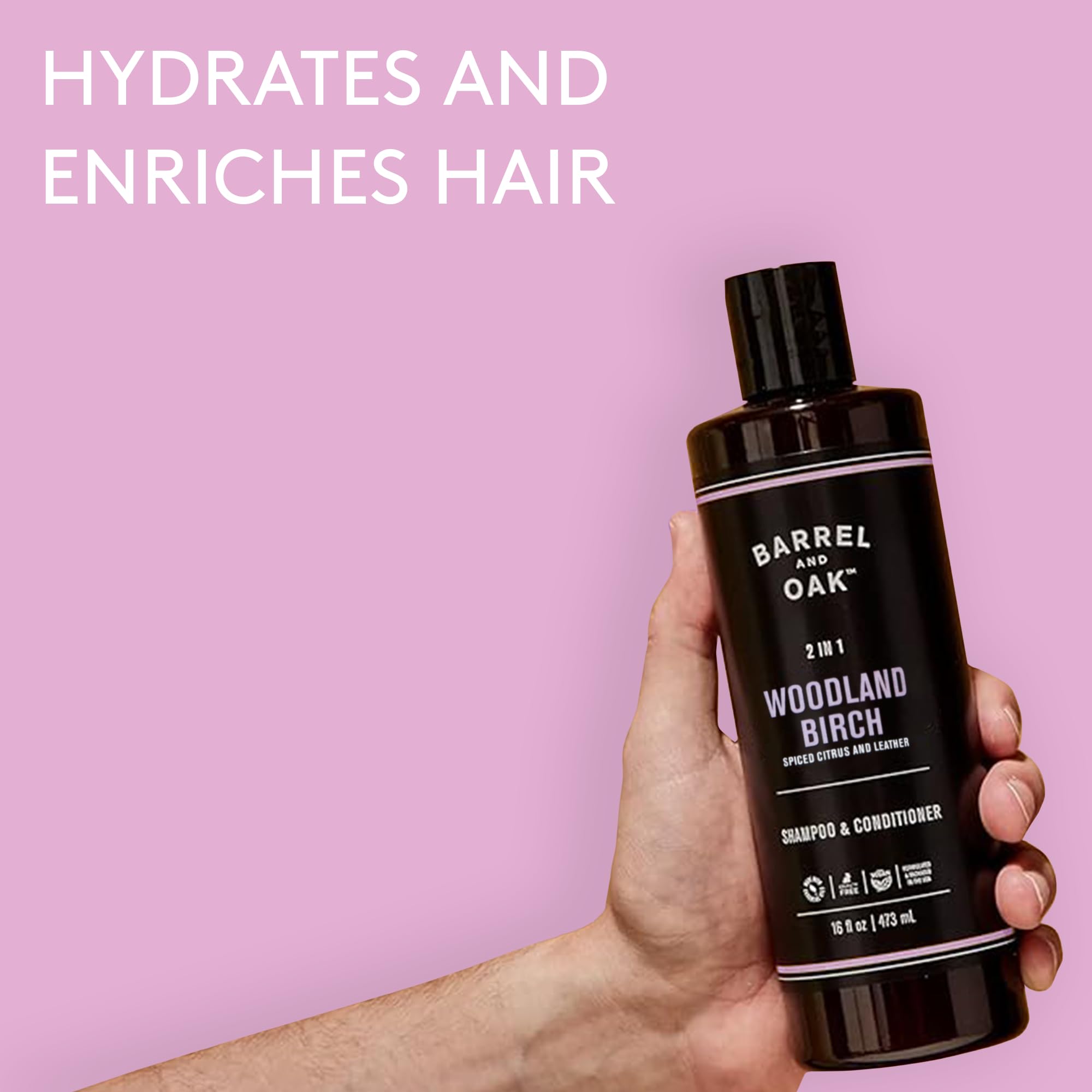 Barrel and Oak - 2-in-1 Shampoo & Conditioner, Men's Shampoo & Conditioner Set, Hair Care for Men, Cleanses Hair & Scalp, Natural Moisturizer, Essential Oil-Based Scent, Vegan (Woodland Birch, 16 oz)