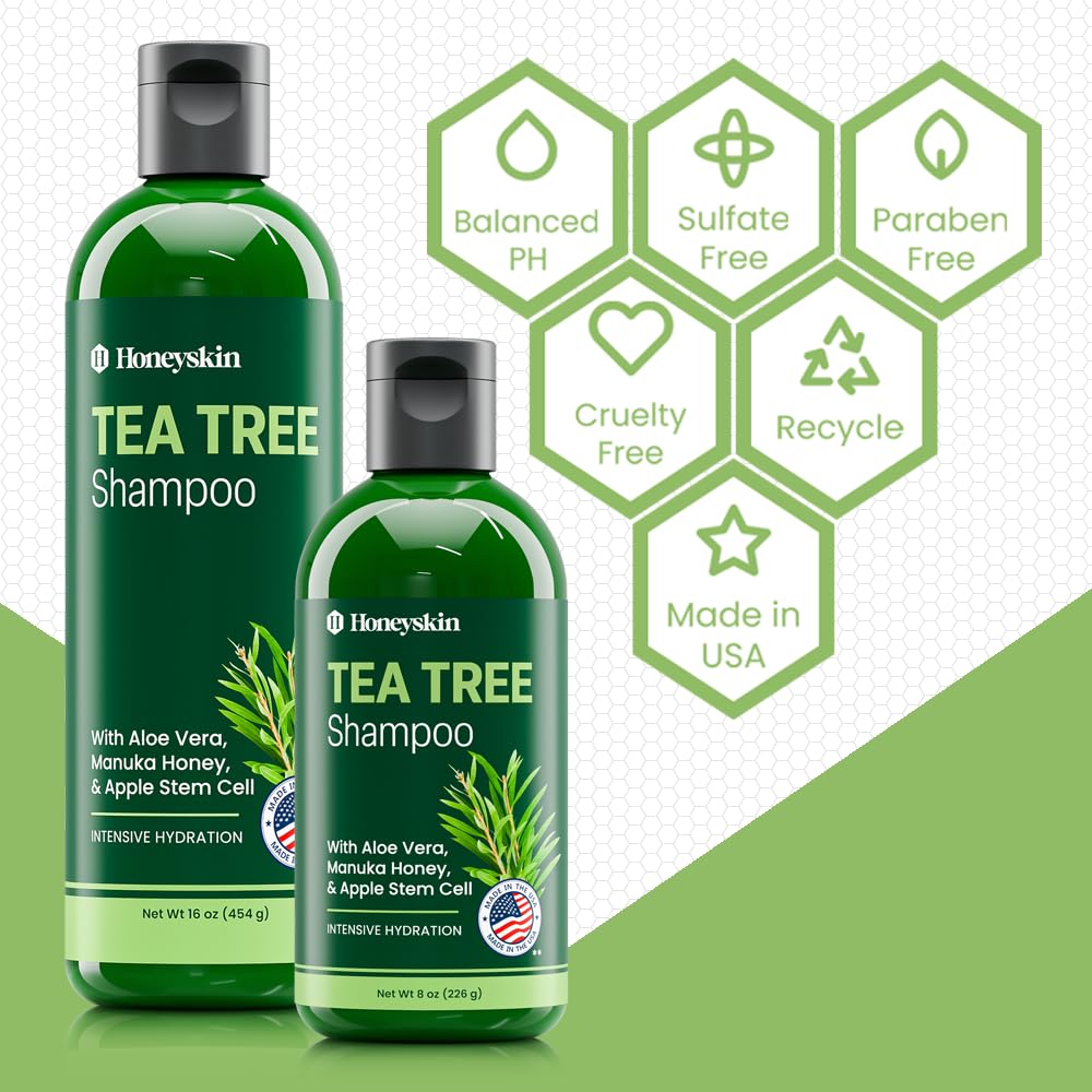 Organic Tea Tree & Mint Shampoo - Hydrating for Damaged, Itchy, Flaky Hair and Dandruff - Sulfate-Free