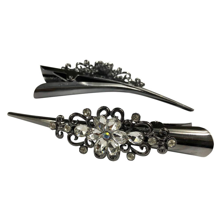 DAONACO Large Retro Metal Hair Clips Flower Duckbill Clips Rhinestone Hair Barrettes with Teeth Hair Pins Hair Slide Stylish for Women Girl Hair Jewelry Accessories (White) : White