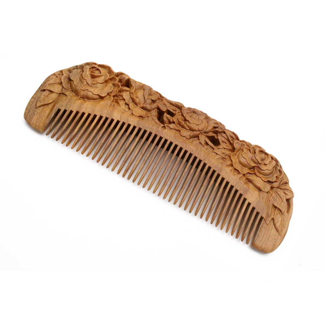 YOY Handmade Carved Natural Sandalwood Hair Comb - Anti-static No Snag Brush for Men's Mustache Beard Care Anti Dandruff Women Girls Head Hair Accessory (HC1006)