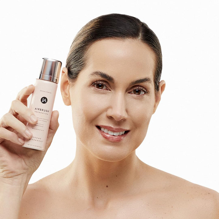 MagicMinerals AirBrush Foundation by Jerome Alexander 2-Piece Makeup Set - Mineral Foundation Spray and Kabuki Brush - Light Medium Shade