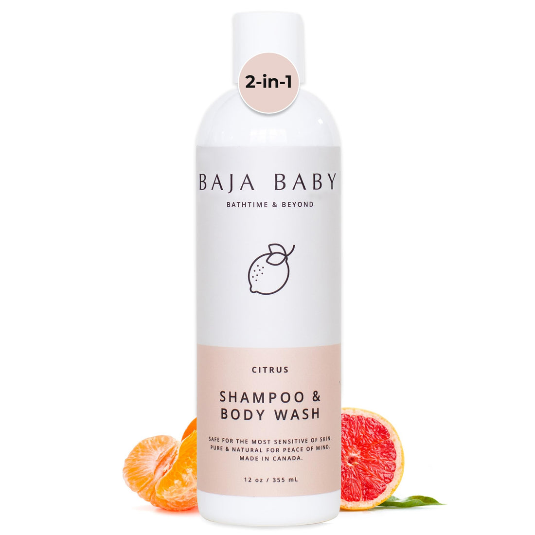 Baja Baby Citrus Shampoo and Body Wash - EWG Verified - Family Size - 16 fl oz - New and Improved - Free of Sulphates, Parabens and Phosphates - Dr Approved! (One Bottle)