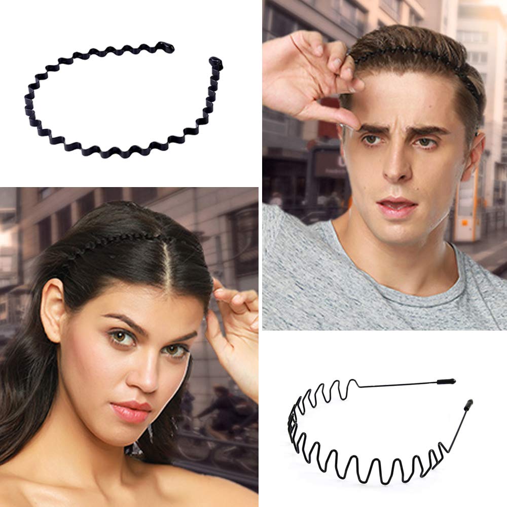WoLover Band Fashion Metal Multi-Use Spring Wavy Hoop Hair Bands for Men and Women for Sports, Outdoor, Yoga (Black )