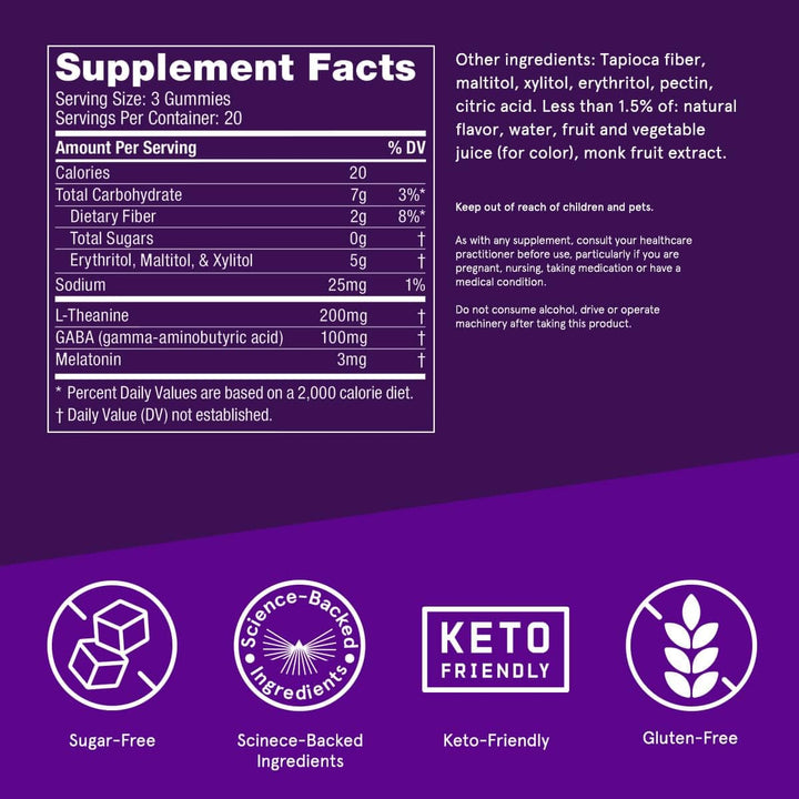 Bulletproof Sugar-Free BlackBerry Flavor Sleep Gummies, 60 Count, Keto Supplement for Sleep Support