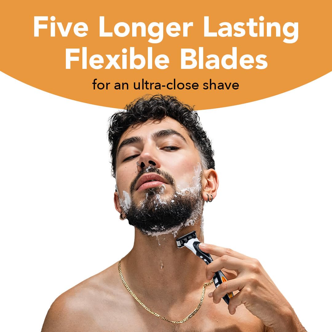 BIC Flex 5 Men's Refillable with 5 Blade Razors, 1 Handle and 7 Cartridges, Straight Razors for Men with Precision Edging, 7-Pack