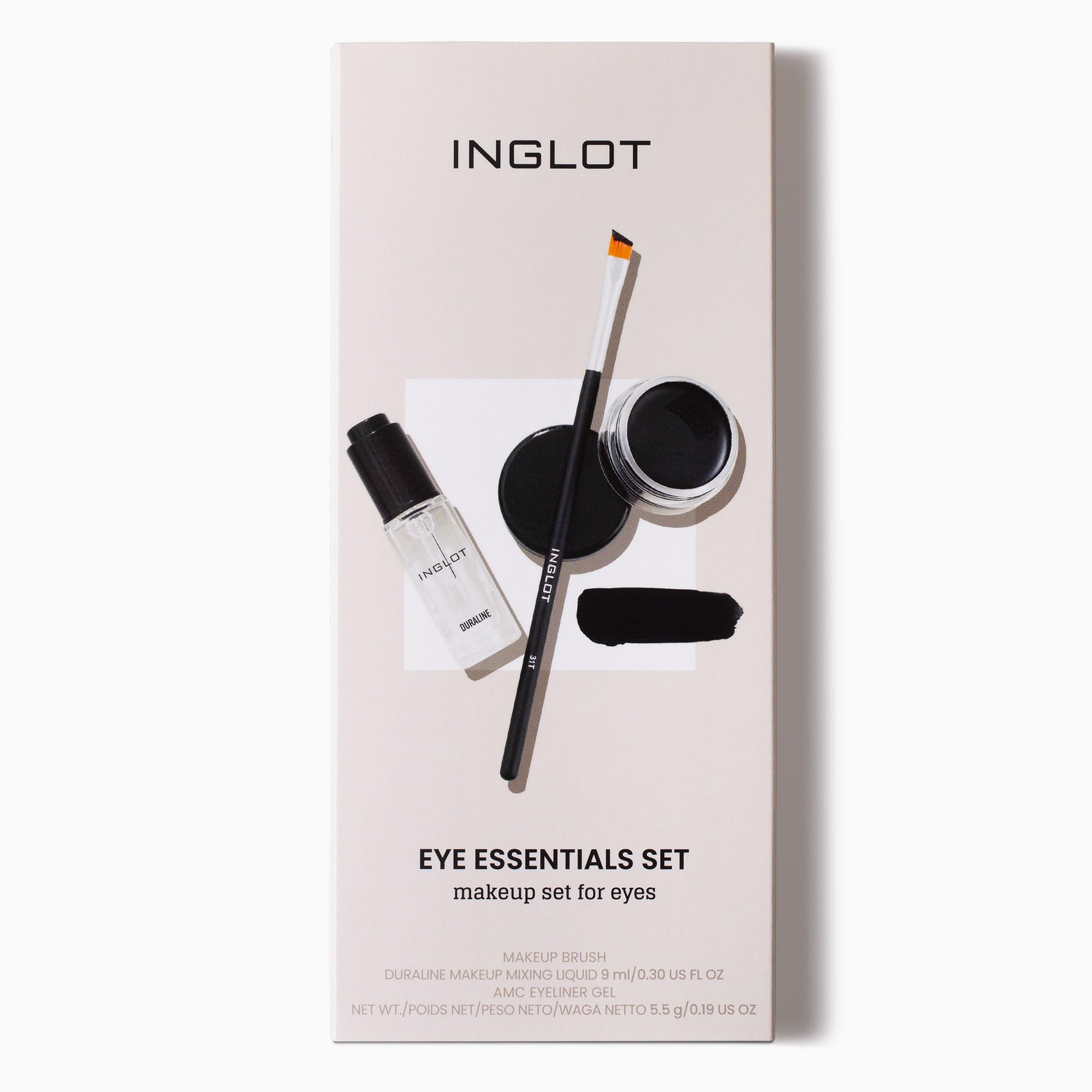 INGLOT Eye Essentials Set | Duraline + AMC Eyeliner Gel 77 + Makeup Brush 31T |