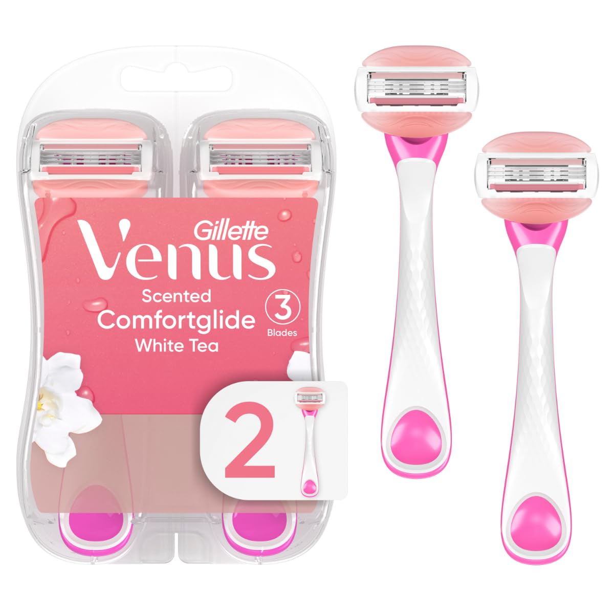 Gillette Venus Women's Comfortglide 3 Blade Disposable Razor, White Tea, 2 Count