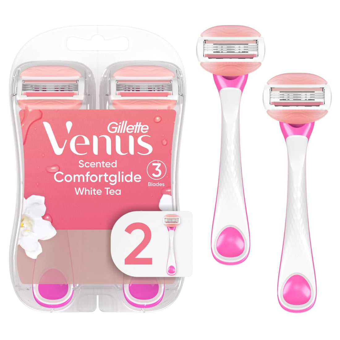 Gillette Venus Women's Comfortglide 3 Blade Disposable Razor, White Tea, 2 Count