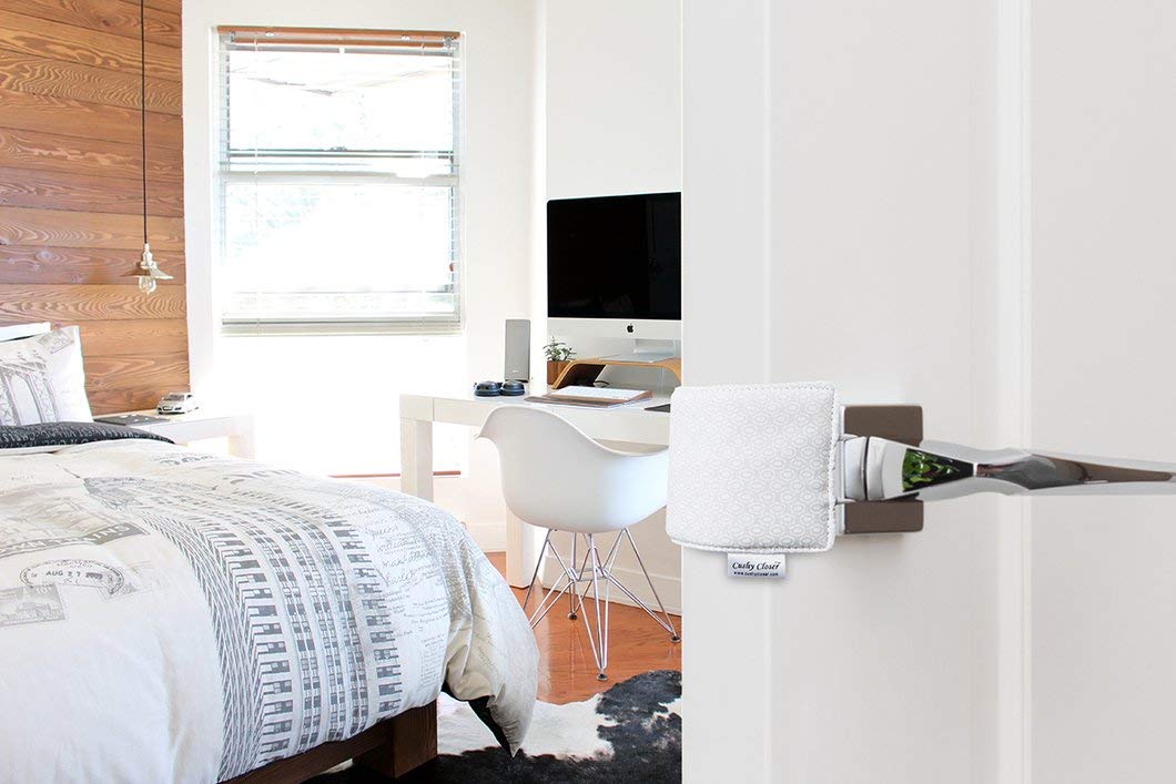 The Original Cushy Closer Door Cushion- White- | No More Noisy Doors! | Door Latch Cover- Baby Safety for Quiet Doors- Childproofing