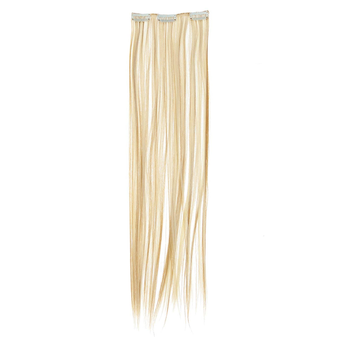 SWACC Women 22 Inches Straight Full Head 7 Separate Pieces Heat Resistance Synthetic Hair Clip in Hair Extensions (Strawberry Blonde/Bleach Blonde Highlights-27H613)