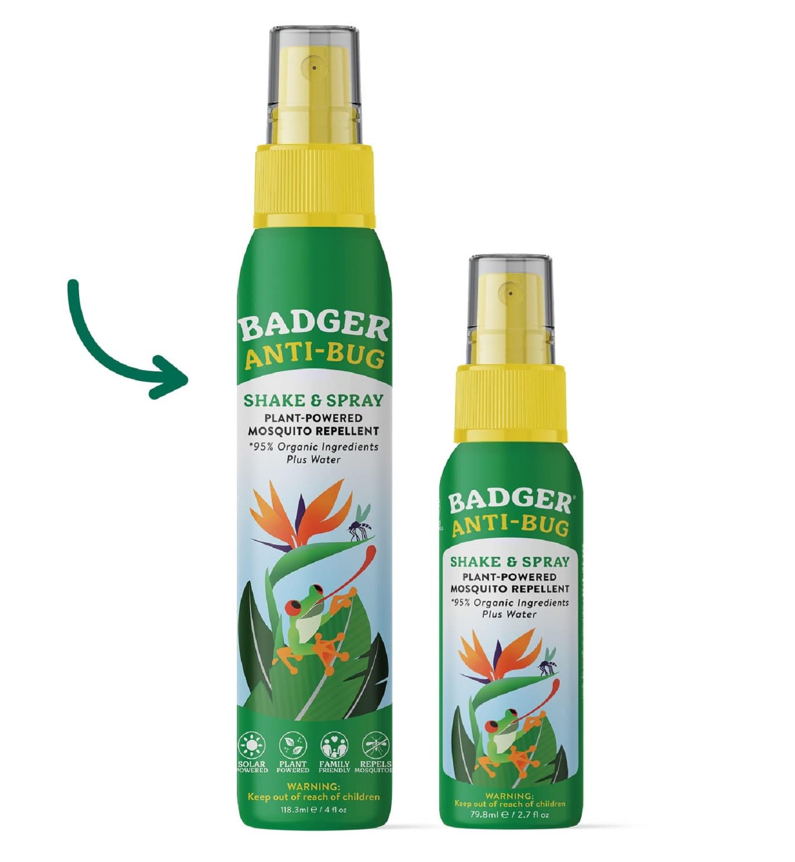 Badger Bug Spray, Organic Deet Free Mosquito Repellent with Citronella & Lemongrass,Natural Bug Spray for People,Family Friendly Bug Repellent,4 fl oz