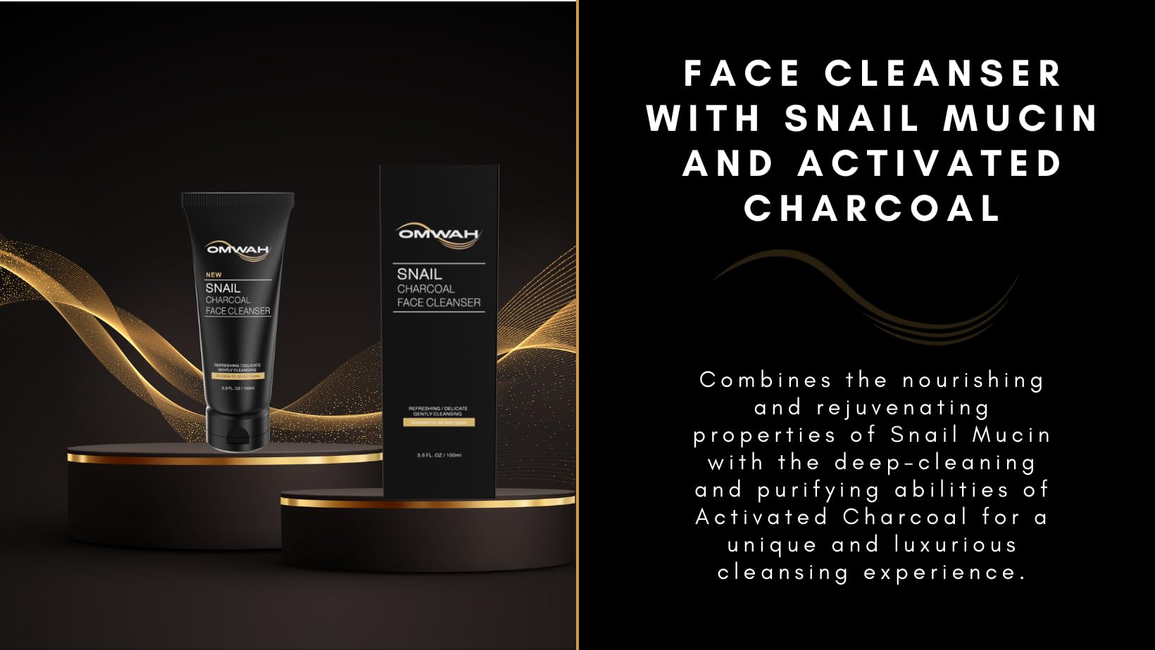 OMWAH Advanced Snail Mucin Gel Face Cleanser Infused with Activated Charcoal | Rich Daily Deep Cleansing Gel (3.5 OZ)