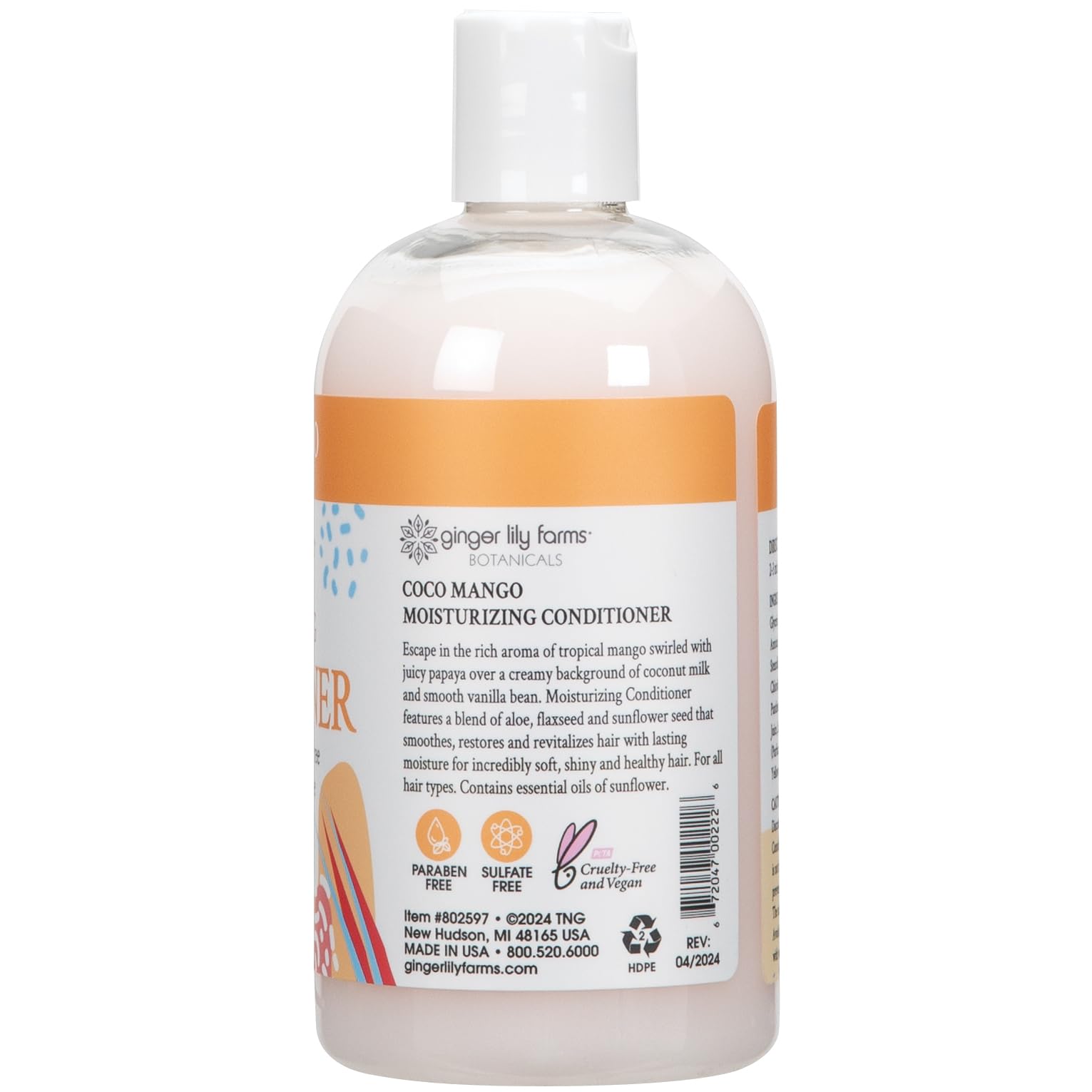 Ginger Lily Farms Botanicals Moisturizing Conditioner for Dry Hair, Coco Mango, 100% Vegan & Cruelty-Free, Coconut Mango Scent, 12 Fl Oz