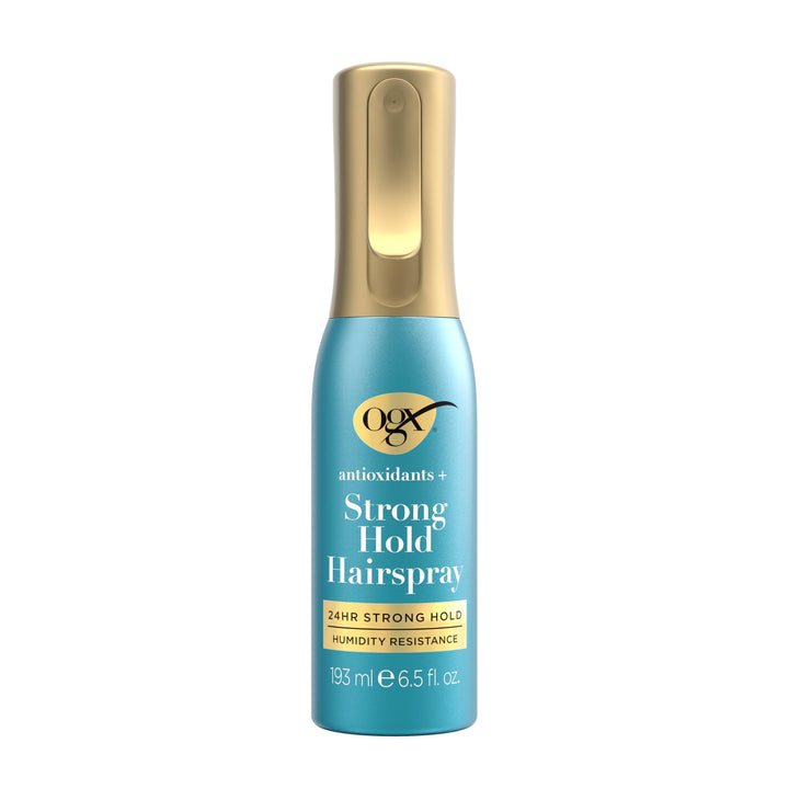 OGX Antioxidants + Strong Hold Hairspray, Anti Humidity Hairspray for 24 Hour Hold & Protection for Your Style, Hair Spray in a Continuous Mist Bottle, Paraben-Free, 6.5 fl. oz