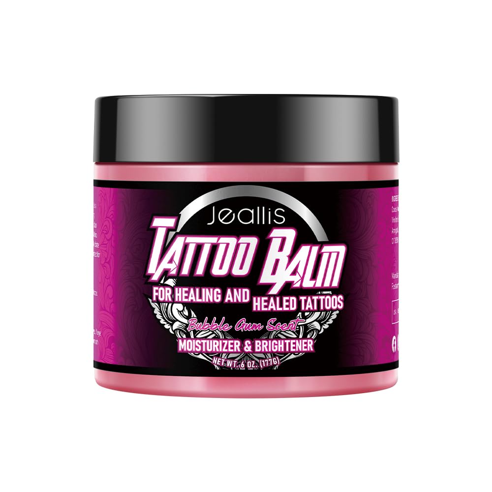 Jeallis Pink Tattoo Ointment for Artists and Aftercare, Tattoo Balm for Before, During & Post Tattoo Safe, Natural Tattoo Aftercare Cream Lotion, Bubble Gum, No-Petroleum, 6oz
