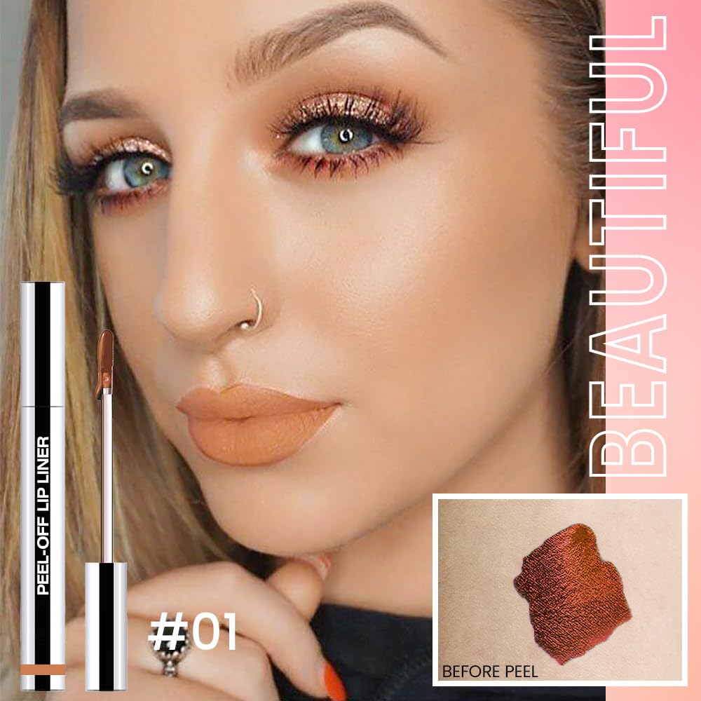 JUAAZIN Matte Liquid Lip Gloss Stain - Peel Off Lip Liner Tattoo, Orange Brown Peel Off Lip Stain, Long Lasting & Waterproof, Transfer-Proof Lip Gloss for All Skin Types 0.12 fl oz 01#