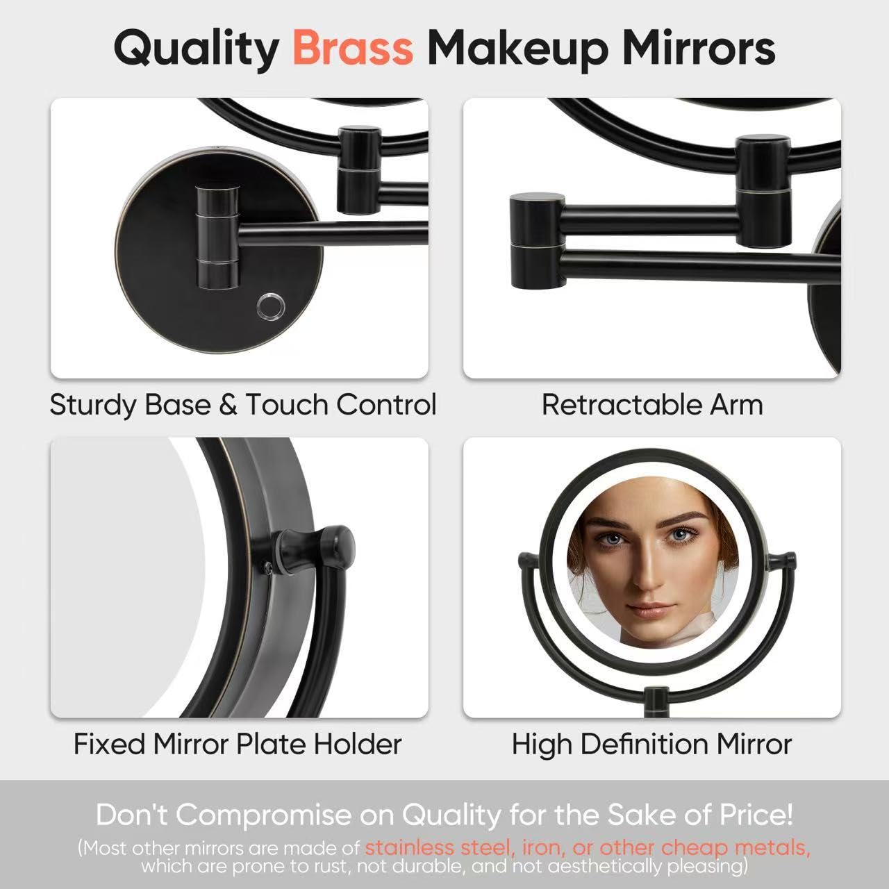 GURUN 8.5 Inch Magnifying Makeup Mirror with 3 Tones LED Lights Double Sided Vanity Mirror for Bathroom with 10X Magnification M1809DO (Oil-Rubbed Bronze/10X)