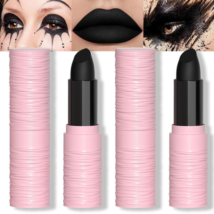 Kaely 2Pcs Lip Face Body Paint Stick,Eye Black Stick,Halloween Cosplay Birthday Party Clown Makeup Sets,Easy to Color,Black Matte Lipstick Set,labiales magicos 24 horas originales