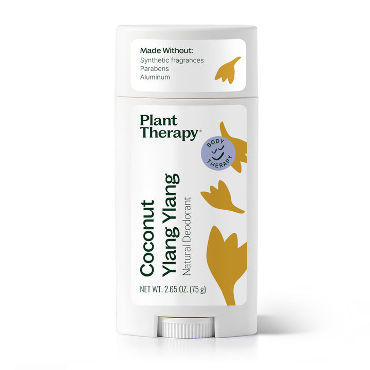 Plant Therapy Coconut Ylang Ylang Natural Deodorant for Men & Women 2.65 oz Aluminum Free, with Coconut Oil, Shea Butter, Earth Wax, & Baking Soda, Smooth Application, Long Lasting Odor Control
