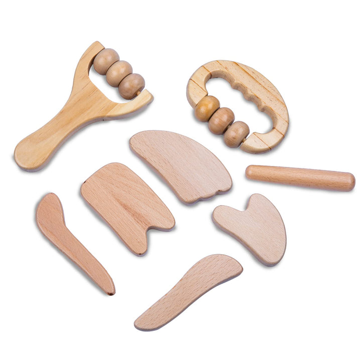 Allshow Wood Facial Therapy Kit, 8 Pcs Maderoterapia Facial Kit, Wood Therapy Set for Face and Body, Wooden Face Sculpting Set- Aging Wrinkles, Puffiness Facial Skin Massager