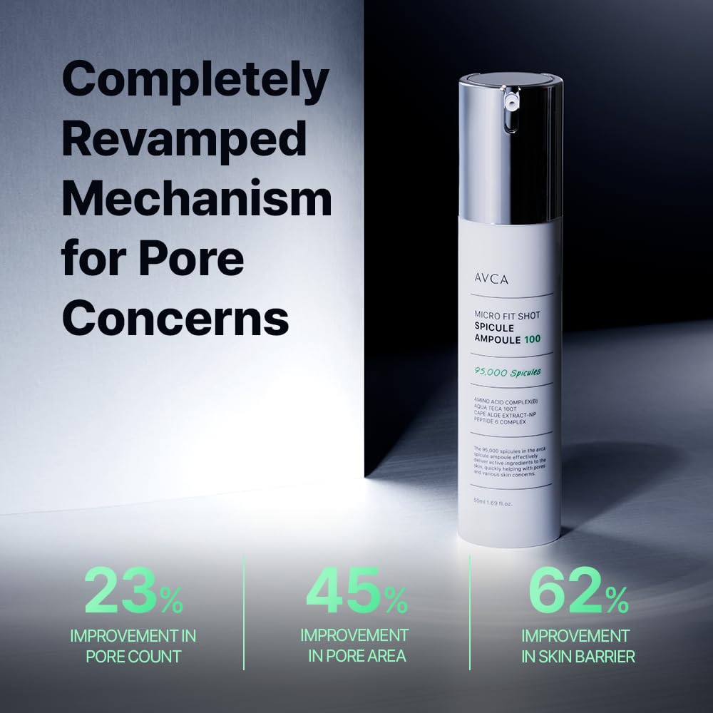 AVCA Micro Fit Shot Spicule 100 Ampoule serum - Korean Skin Care, Hyaluronic Acid, Daily Face Essence for Soft Skin, (50ml/1.69fl.oz.)