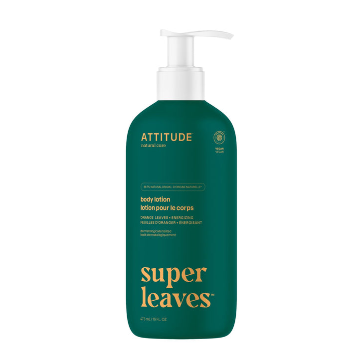 ATTITUDE Body Lotion, EWG Verified Moisturizer, Vegan Skin Care Products, Non-Greasy, Hydrating for Dry Skin, Cruelty Free, Energizing, Orange Leaves, 16 Fl Oz