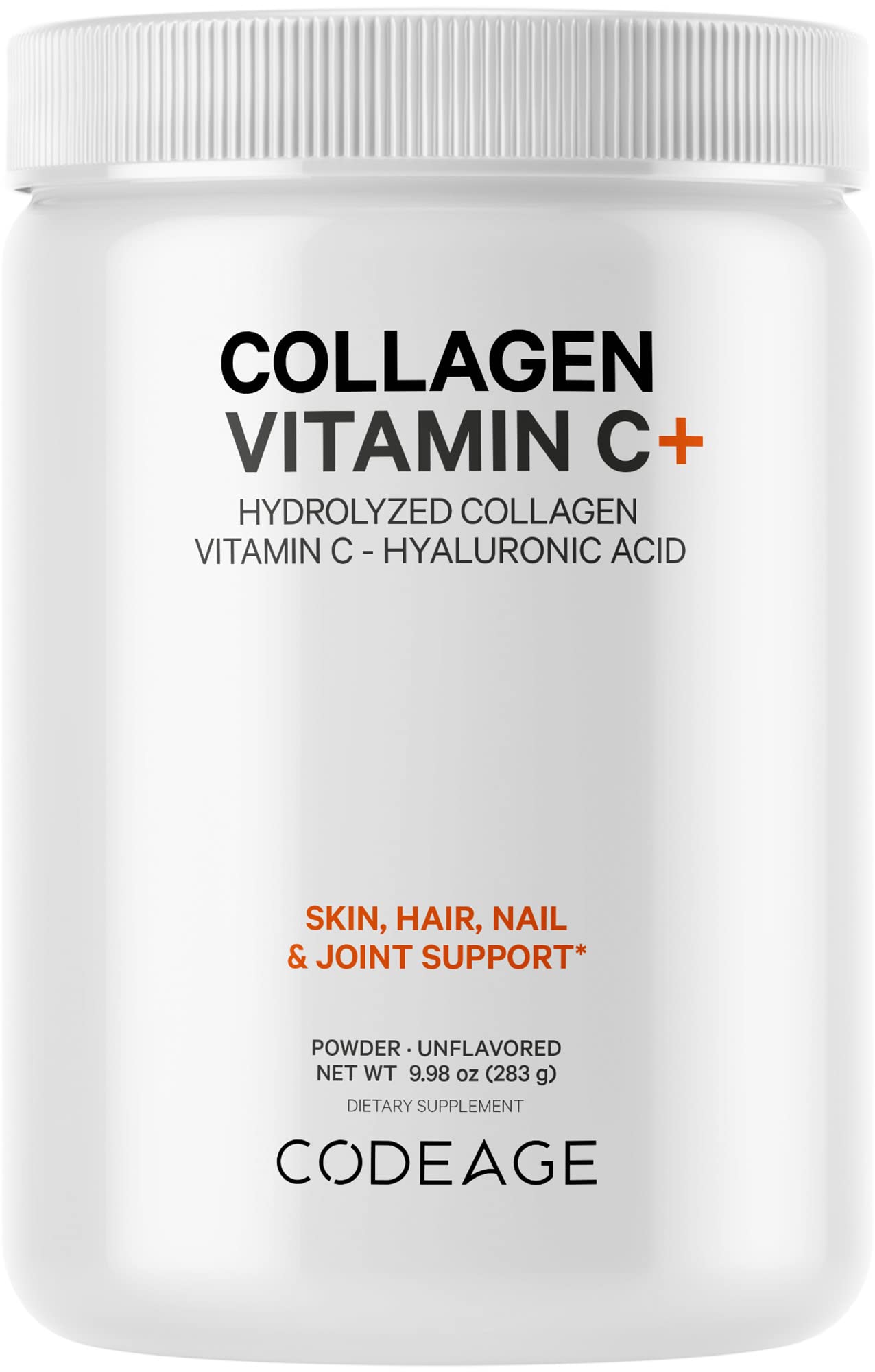 Codeage Collagen Peptides Powder + Vitamin C - 20g Grass-Fed Collagen Per Serving - Digestive Enzymes, Hyaluronic Acid, 18 Amino Acids - Hydrolyzed Collagen Protein - Non-GMO, Unflavored - 9.98 oz