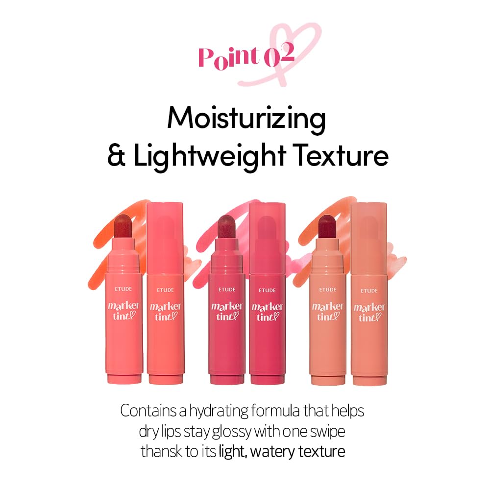 ETUDE Dear Darling Marker Tint #2 Mono Plum (5g) | Hydrating & Long Lasting Lip Stain | High Pigmented Lip Maker with Easy Drawing Tip | Korean Daily Lip Tint, Korean Makeup, Kbeauty, Perfect for Gift