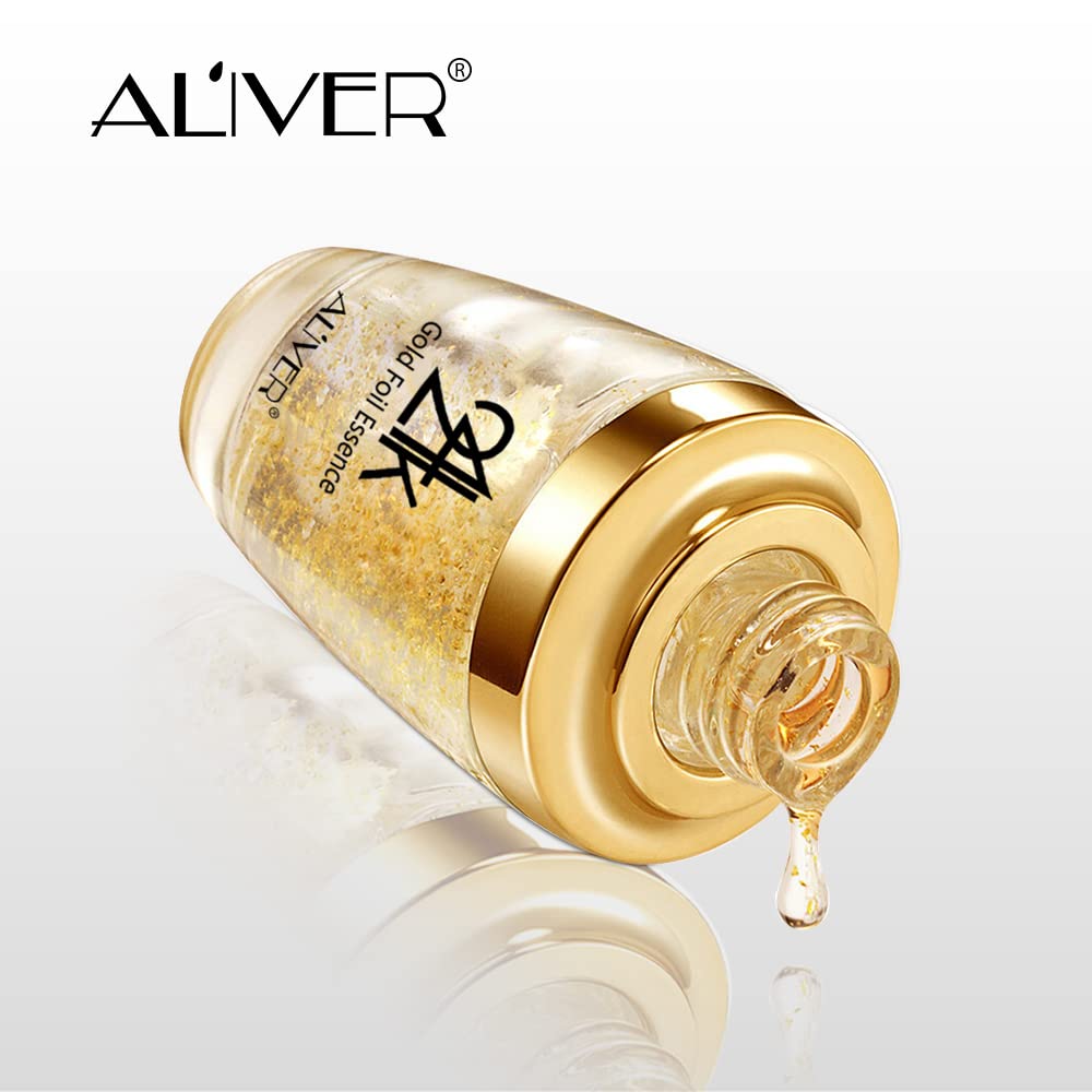 24K Gold Foil Essence Anti Aging & Wrinkle Moisturizing Firming Face Serum Treatment for Women Skin Care Hyaluronic Acid Liquid (30ml)