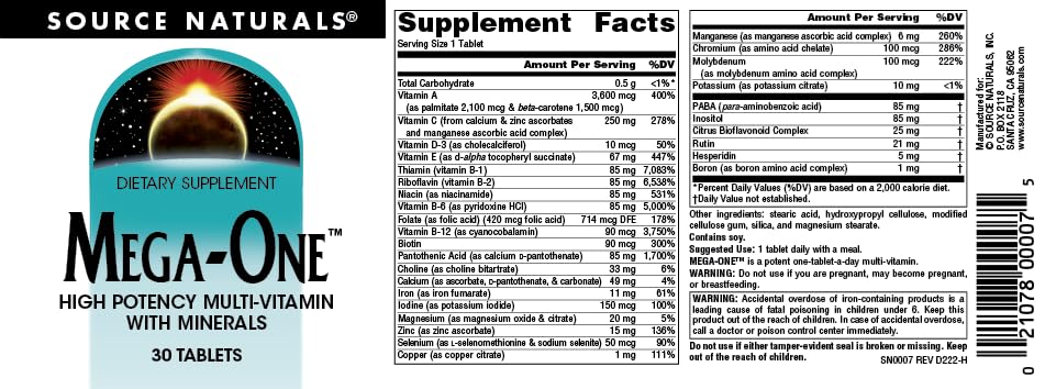 Source Naturals Mega-One Multi-Vitamin with Minerals* - 30 Tablets