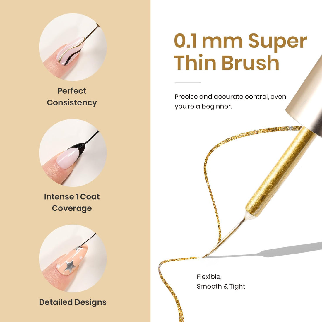 Beetles Gel Liner Nail Polish Set 10ml, 4 Pcs Nail Art Liner Gold Glitter Silver Black White Gel Polish Kit, 3D Mirror Gel Painted Glossy Swirl French Chrome Effect Nail Design Gift for Women