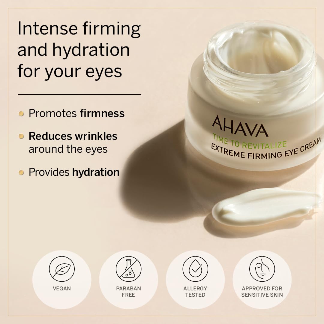 AHAVA Extreme Firming Eye Cream - Firms, Hydrates, Smoothes & Reduce Wrinkles of Eye Area, Enriched with Extreme Complex, Exclusive Dead Sea Osmoter, Peptides, Hyaluronic Acid & Shea Butter, 0.5 Fl.Oz