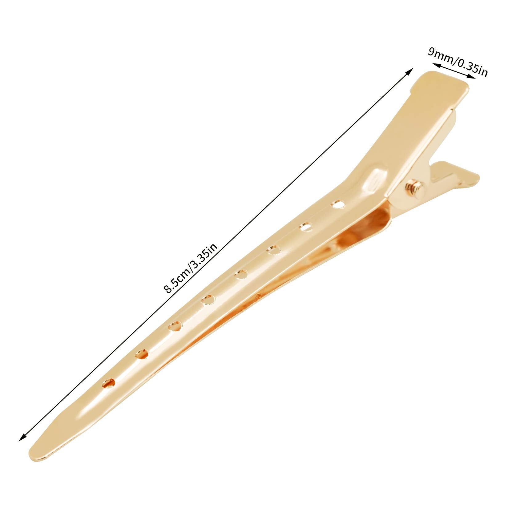 24 Packs Duck Bill Clips, Bantoye 3.35 Inches Rustproof Metal Alligator Curl Clips with Holes for Hair Styling, Hair Coloring, Gold